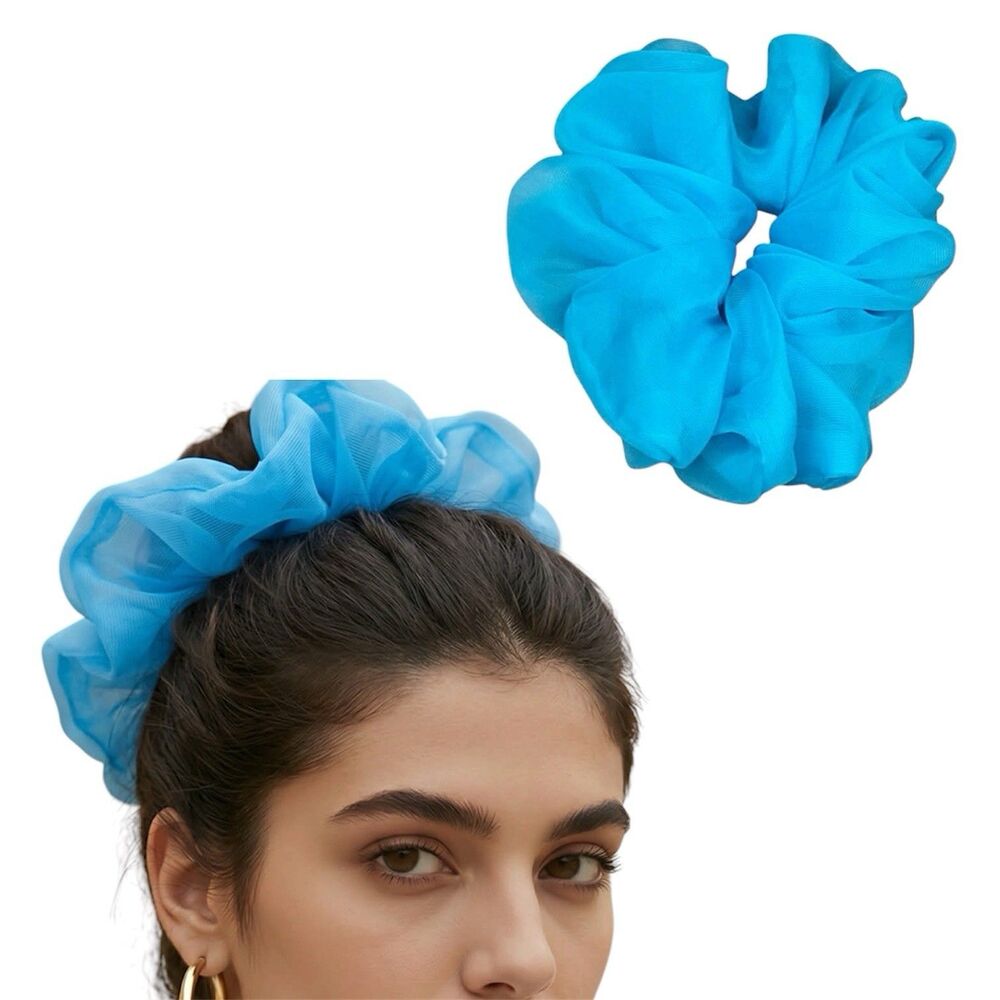 New Blue Chiffon Scrunchie Hair Tie XLarge Women’s And Girls - Picture 10 of 12